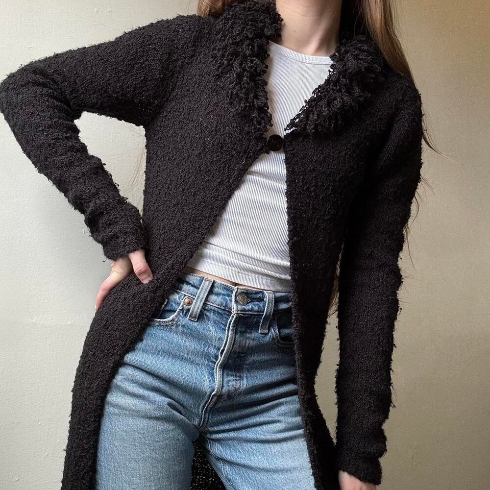 Vintage Takeout Black Knit Y2k Duster Small Diva Sassy